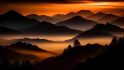 misty mountains at sunset