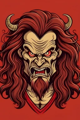 Devil human with curly long hair angry