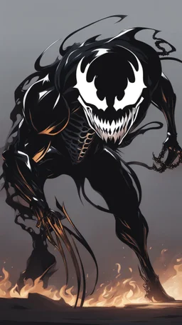 A close picture to Mix between Skeleton and venom symbiote and venom smile in solo leveling shadow art style