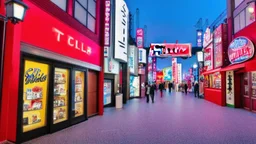A Tesla's 'Model S Plaid' is parked, within the 'Universal Studios Japan', in Osaka. CINEMATIC. WIDE ANGLE LENS. PHOTO REAL.