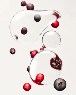 pomegranate seeds through the prism of water, on a white background