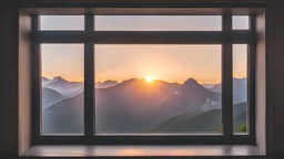 View through the window, a mountain with sunset