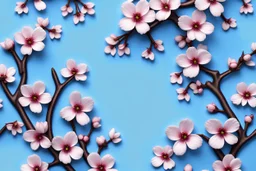 fantastic light pin blue background with three cherry blossoms in a line repeated 4 times with variations