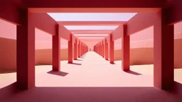 A geometric mirage in the desert, where mirroring polygons created an illusion of endless corridors and chambers, surreal photography, minimalism, fantasy, abstract, heavy use of negative space, pink color --s 750