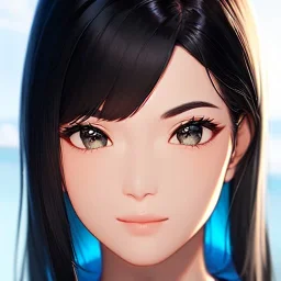 black haired woman, casual clotting, realistic, HD4k, watery cloud background, close up shot,