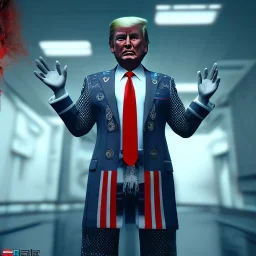 Donald trump in a skirt with tattoos cyberpunk very detailed cinematic unreal engine photo realistic