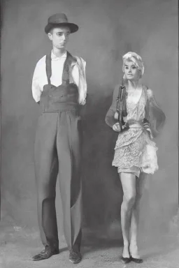 Full body portrait, painting, medium shot lady style of Bonnie and Clyde