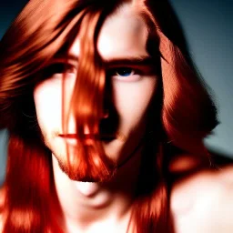 teen, male, with flowing red long hair,head shot, model, real photo, soft lighting