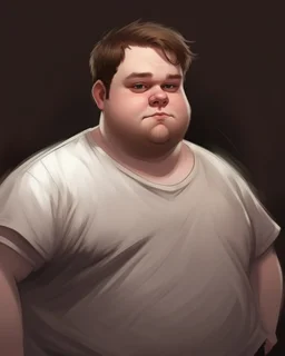 Portrait d'un jeune homme, ultra obèse; cheveux bruns et teint blanc, porte un tutu blanc et une petite chemise . HD portrait, Artstation