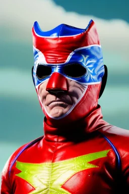 realistic image of joe biden as a mexican wrestling fighter posing, Mexican eyes wrestling mask, red and blue breeches, retro style, 80s, vibrant color, highly detailed, sky background, concept art, unreal engine 5, god rays, ray tracing, RTX, lumen lighting, ultra detail, volumetric lighting, 3d, finely drawn, high definition, high resolution.