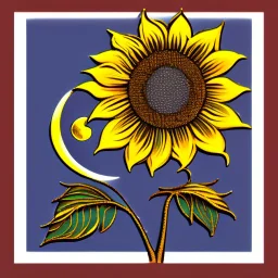 Stylized sunflower with moon