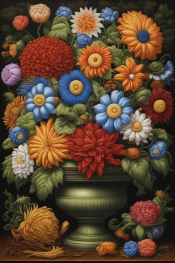 fantasy flowers, still life, multicolor, style by Catherine Abel, by Stephen Gibb, by Earnst Haeckel, by Naoto Hattori, highly detailed, sharp focus, elegant, ultra reallistic, intricate, oil on canvas, beautiful, high detail, crisp quality, colorful