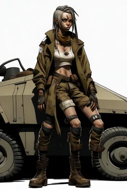 tank girl sit on mechanic sputnik vehicule