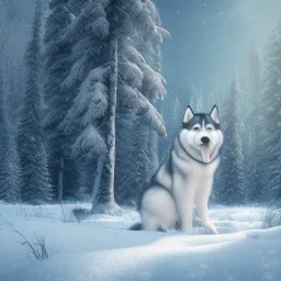 Husky, forest, snow, ice, mountain, 8K, cinematic lighting, sharp focus, masterpiece, expert