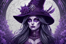 Witch of skeletons in 8k sci-art drawing style, purple glowing eyes, the which custom, intricate details, highly detailed, high details, detailed portrait, masterpiece,ultra detailed, ultra quality