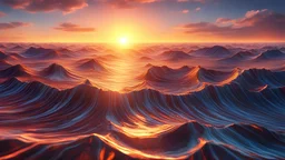 Very realistic, very detailed, high quality creates a sunset image, high quality 8K Ultra HD digital art with beautiful sunset and sun shine, with high quality, highly detailed, beautifully designed fantastic quantum interference pattern, Detailed illustration waves, vivid colorful, luminescence , 3D rendering, octane rendering, Isometric, by yukisakura, awesome full color with great sunset and sun glare.