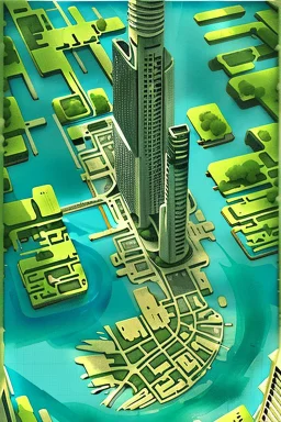 high detail map of tropical dystopian city