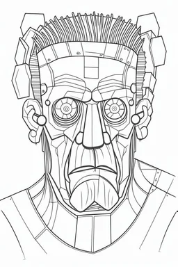 A Frankenstein. Outline, sketch style, only use outline, mandala style, clean line art, white background, no shadows, no clear wall, coloring page.