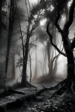 magical trees in forest black and white fairy magic bunch of trees many