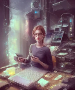 a young girl hacker and rebel, sat at his computer, typing furiously as he tried to crack the security systems of the corrupt megacorporation he was targeting.