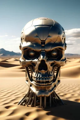 An image of the t-800 head on the desert