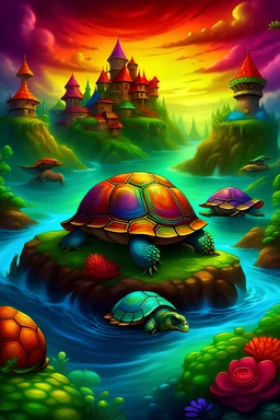 paisajes de mundos de tortugas de colores