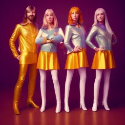 the band ABBA, all four members as a child, 3 years old in full costume and makeup, 8K resolution, FX, photorealistic