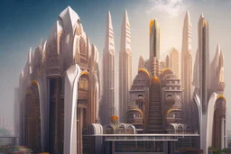Grand scale Indian city, modern futuristic, inspired by hindu Architecture, show skyline, entire city