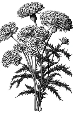 Achillea flower BLACK WITHE DRAWING