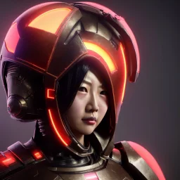 Japanese cyber woman, sci-fi, rounded face, blood, black, gold, brown, samurai helmet, decorative color feathers, retro, simetric, circuits, neon style, a lot of led lights, fog, rain, leather, vibrant color, highly detailed, art stations, concept art, smooth, unreal engine 5, god rays, ray tracing, RTX, lumen lighting, ultra detail, volumetric lighting, 3d, finely drawn, high definition, high resolution.