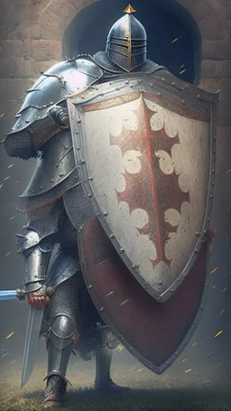 knight with big shield defending allies