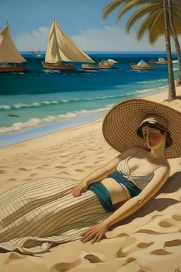 cote d'azur woman lying on the beach painting neoclassism