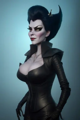 Lene Nystrøm as evil queen in black leather, busty, cleavage, voluptuous, Aqua Lene, angry, stern look. character design by cory loftis, fenghua zhong, ryohei hase, ismail inceoglu and ruan jia. unreal engine 5, artistic lighting, highly detailed, photorealistic, fantasy