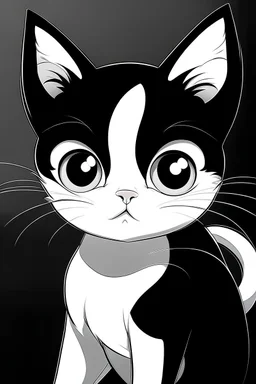 Real Black-white Cute cat in anime