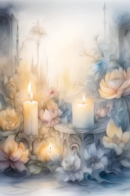 magic Watercolor, color, flowers, candles, purification from ghosts, subtle black ink drawing, several landscapes, collage, fog, many details,delicate sensuality, realistic, high quality,3d, work of art, hyperdetalization, professionally, filigree, hazy haze, hyperrealism, professionally, transparent, delicate pastel tones, backlight from behind, contrast, fantastic, fabulous, unreal, translucent, glowing,clear lines, horror,epic, hyperrealism.