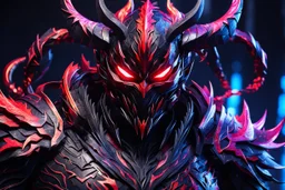 Carnage oni in 8k solo leveling shadow artstyle, ronin costum, galaxy mask, cover face, dynamic pose, oshare kei, hurufiyya, rtx , neon lights, intricate details, highly detailed, high details, detailed portrait, masterpiece,ultra detailed, ultra quality