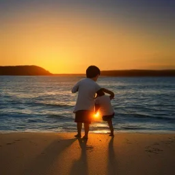 turtle and sunset and child