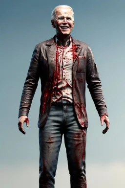 realistic image, joe biden zombie, night, arm cut and bleeding, amputated leg, waist up view, 80s, dark ambient, highly detailed, sky background, concept art, unreal engine 5, god rays, ray tracing, RTX, lumen lighting, ultra detail, volumetric lighting, 3d, finely drawn, high definition, high resolution.