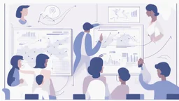 An image that conveys achieving success and skill development. The image depicts a group of individuals gathered in an inspiring teamwork session. They appear engaged in discussion and constructive exchange of ideas. In the background, a screen displays a chart or a conceptual map indicating various goals and pathways. Everyone appears enthusiastic and dedicated to collaborative work and continuous learning. The image reflects collaboration and a focus on achieving success through skill develop