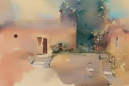 Watercolour of English cottage in the style of john lovett