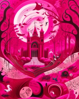 A magenta kingdom with rhythmic music notes painted by Edward Hicks