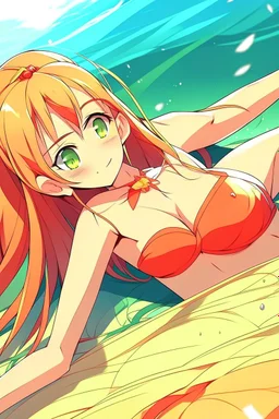 anime girl in a bikini lying on her stomach