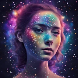make a porttriat with dots galaxy style multicolor