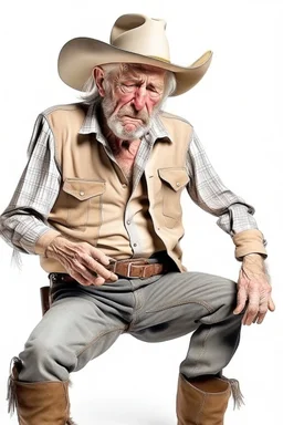 Bare drunk old cowboy in pants