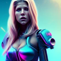 Katheryn Winnick, American shot, cyberpunk, gradient color, BLUE, PINK, CYAN, neon, insanely detailed, 16k resolution, perfect eyes, cinematic smooth, intricate detail