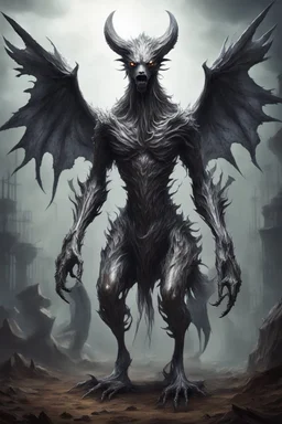 metalic frightful horror ghost beast guardian of knowlage with tail and wings