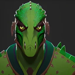 Uomo Coccodrillo guerriero con armatura verde scuro
