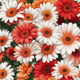 gerbera daisies on white background, illustration, seamlessly pattern