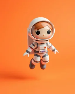 popmart's space molly cosmonaut figurine, floating on solid background color