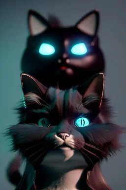 scary cat, long fur, soft, cute, black, Cyberpunk, city